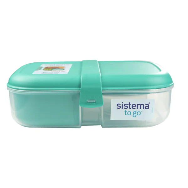 sistema 37.8oz Plastic Bento Ribbon Food Storage Box Green